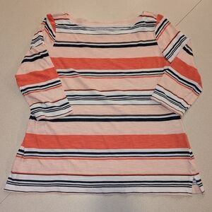 LOFT Women's Long Sleeve Top - Coral and Navy Stripes